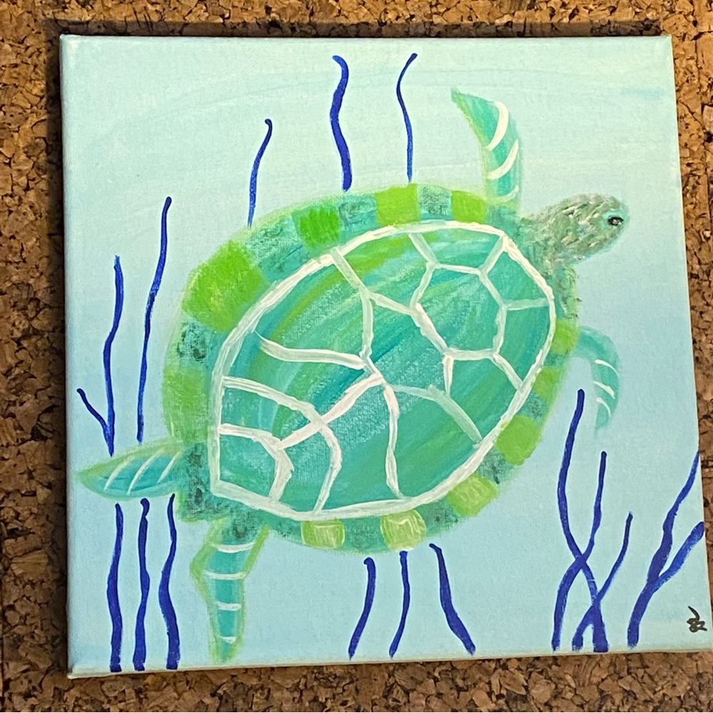 Sea Turtle painting original acrylic painting 10x10